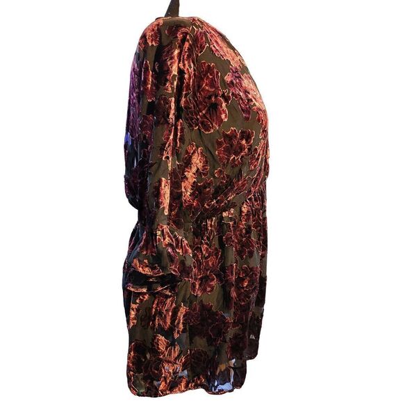 DR2 Burnout Velvet Peasant Boho Mini Dress/Top Women's Size M - Picture 3 of 4